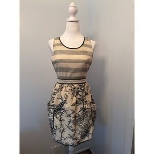 Sur La Table Cotton Apron Toile de Jouy Striped French Country Cream Charcoal‎